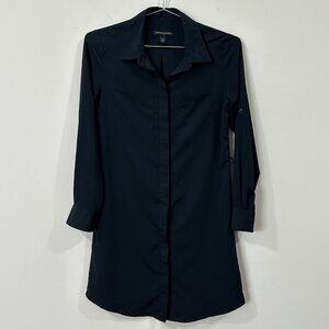 BANANA REPUBLIC Tunic Dress Blouse P00 Black Long Sleeve Button Down Top